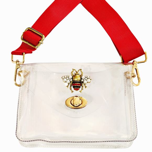 Interchangeable Crossbody Bag with Bee Charm & Adjustable Red Strap - Picture 1 of 6